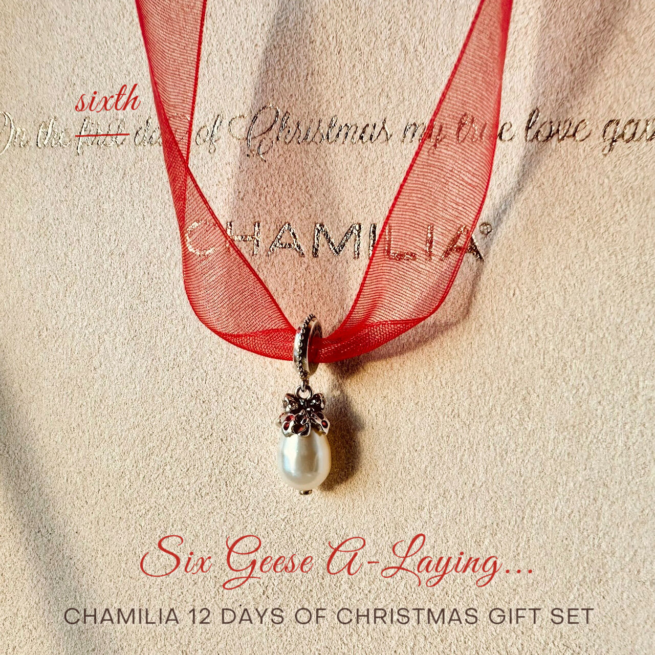 Chamilia 12 Days of Christmas Bracelet, "Six Geese A-Laying" pearl charm, at Suzie Q Studio