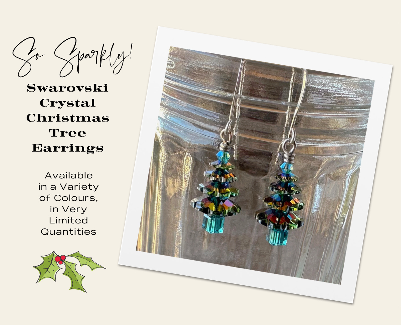 Swarovski crystal holiday tree earrings on sale at Suzie Q Studio.