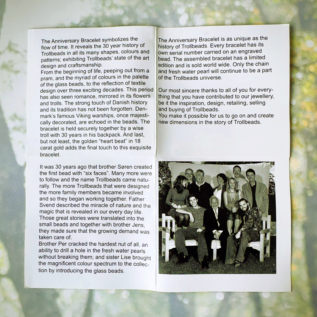 Information booklet about the creators of the Trollbeads, bead-on-bracelet jewellery brand.
