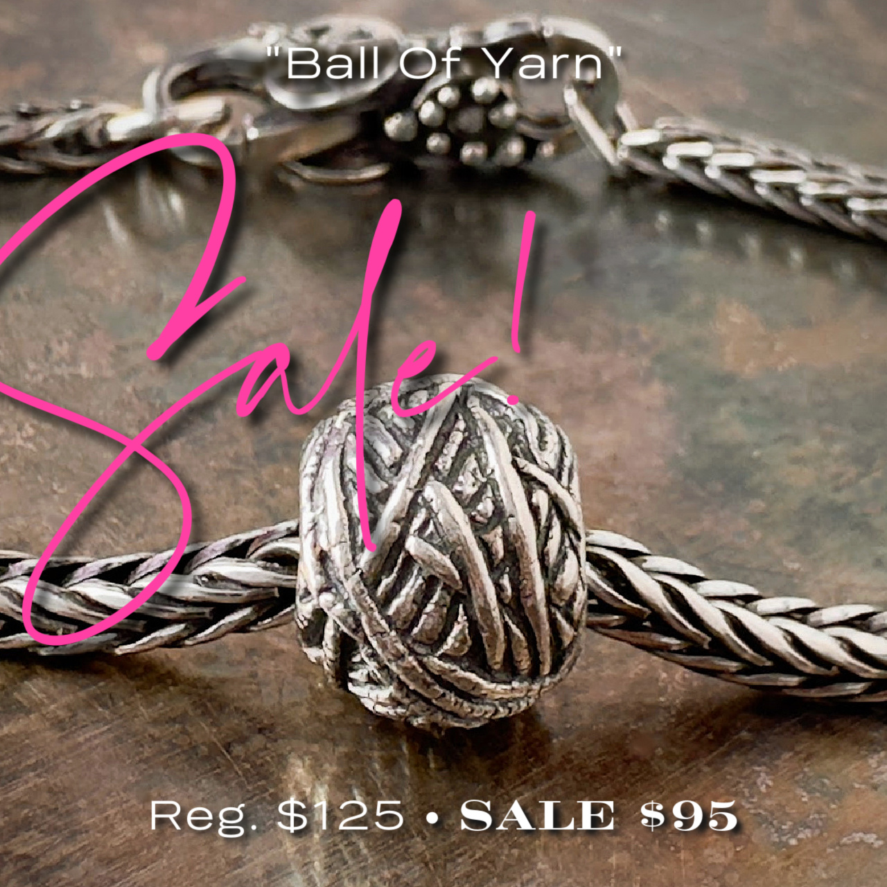 Trollbeads sterling silver Ball of Yarn bead on sale at up to 60% off, only at Suzie Q Studio.