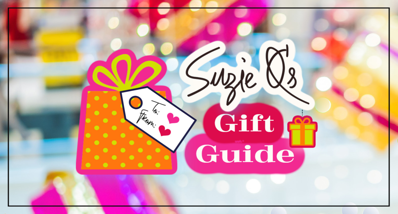 Colourful promo graphic about Suzie Q Studio's Gift Guide.